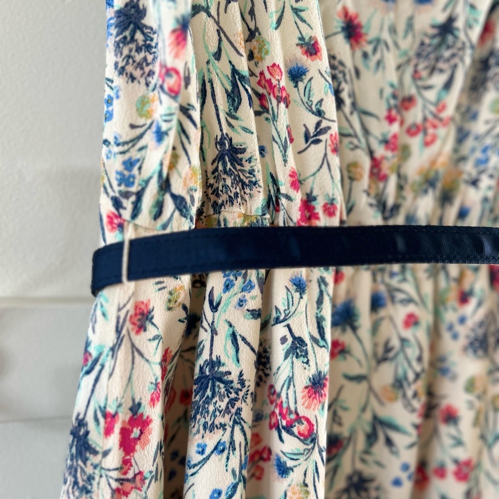 LC Lauren Conrad Cream Floral Midi Dress with Blue Belt - Picture 6 of 8